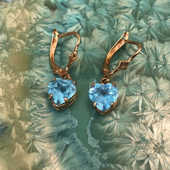 Jewelry - 14K Gold Blue Topaz Heart Shaped Dangle Earrings